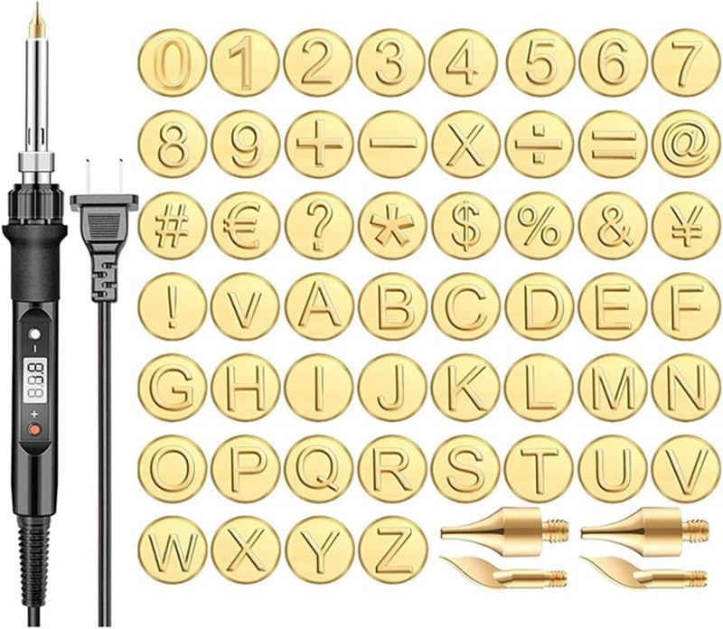 Wood Burning Kit 56 Pcs Wood Burning Kit with Letters,DIY Wood/Leather Set, Letter Soldering Iron Stencils Tool US Plug for Woodburning Crafts - Image 1