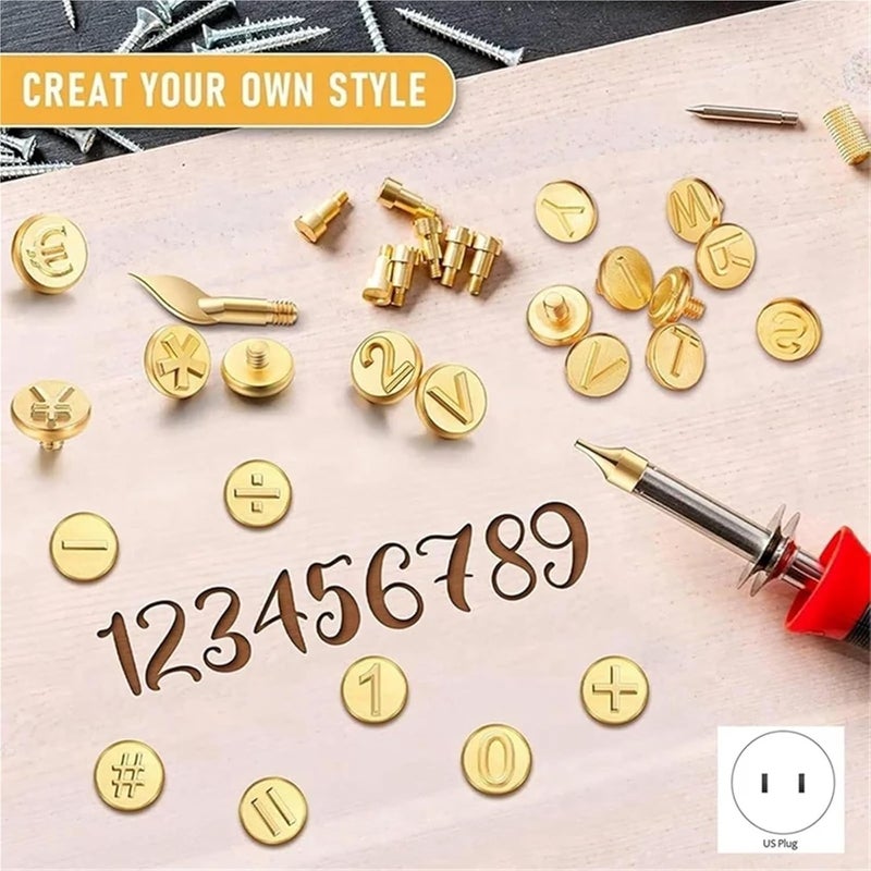 Wood Burning Kit 56 Pcs Wood Burning Kit with Letters,DIY Wood/Leather Set, Letter Soldering Iron Stencils Tool US Plug for Woodburning Crafts - Image 4