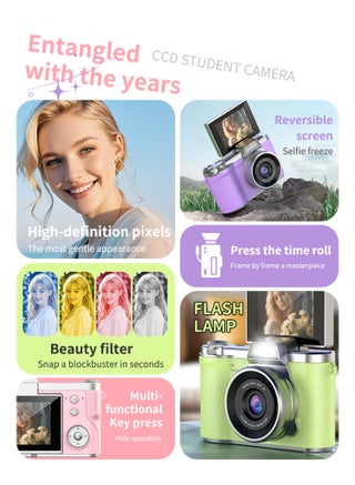 Kid Digital Camera - CCD Camera - 1080P HD Point-and-Shoot Camera - Vlogging Camera - 2.4 Inch HD Flip Screen - 8X Digital Zoom - Image Stabilization - Built in LED Fill Light - Equipped with 64GB SD Card - kids Holiday Gifts - view 3