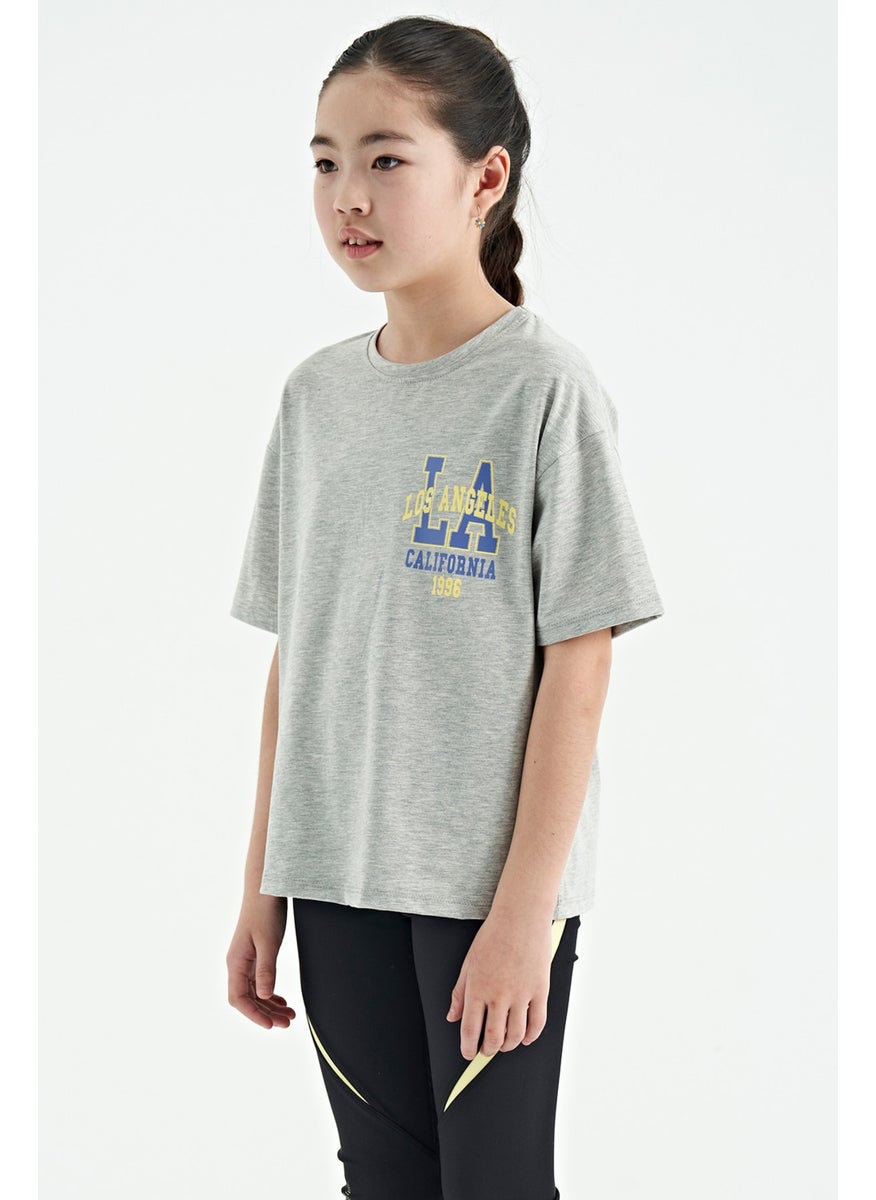 Tommy Life - Gray Melange Front Back Printed O Neck Oversize Short Sleeve Girls T-Shirt - 75127 - Image 1
