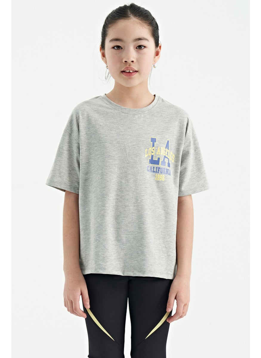 Tommy Life - Gray Melange Front Back Printed O Neck Oversize Short Sleeve Girls T-Shirt - 75127 - Image 1