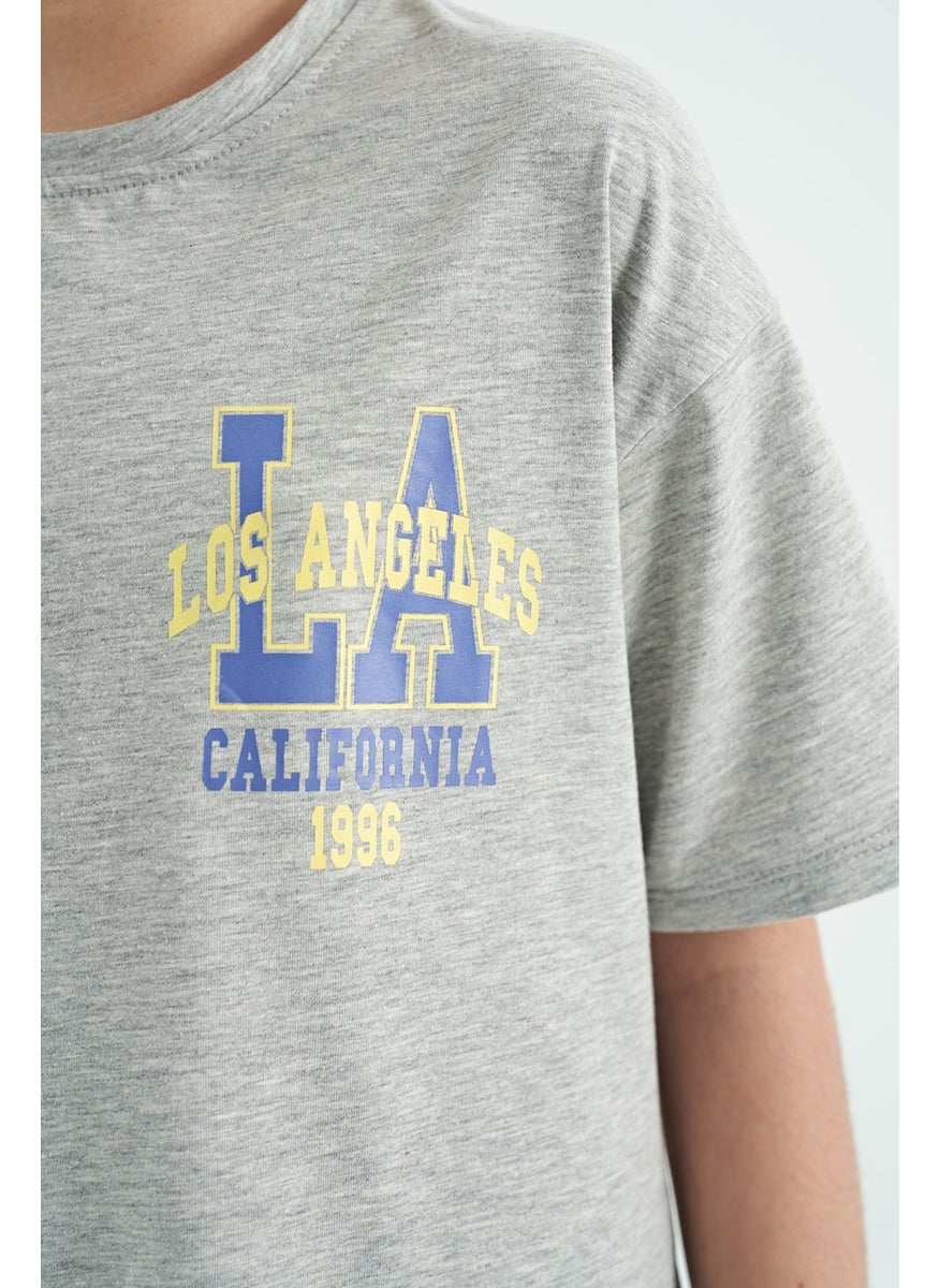 Tommy Life - Gray Melange Front Back Printed O Neck Oversize Short Sleeve Girls T-Shirt - 75127 - Image 1