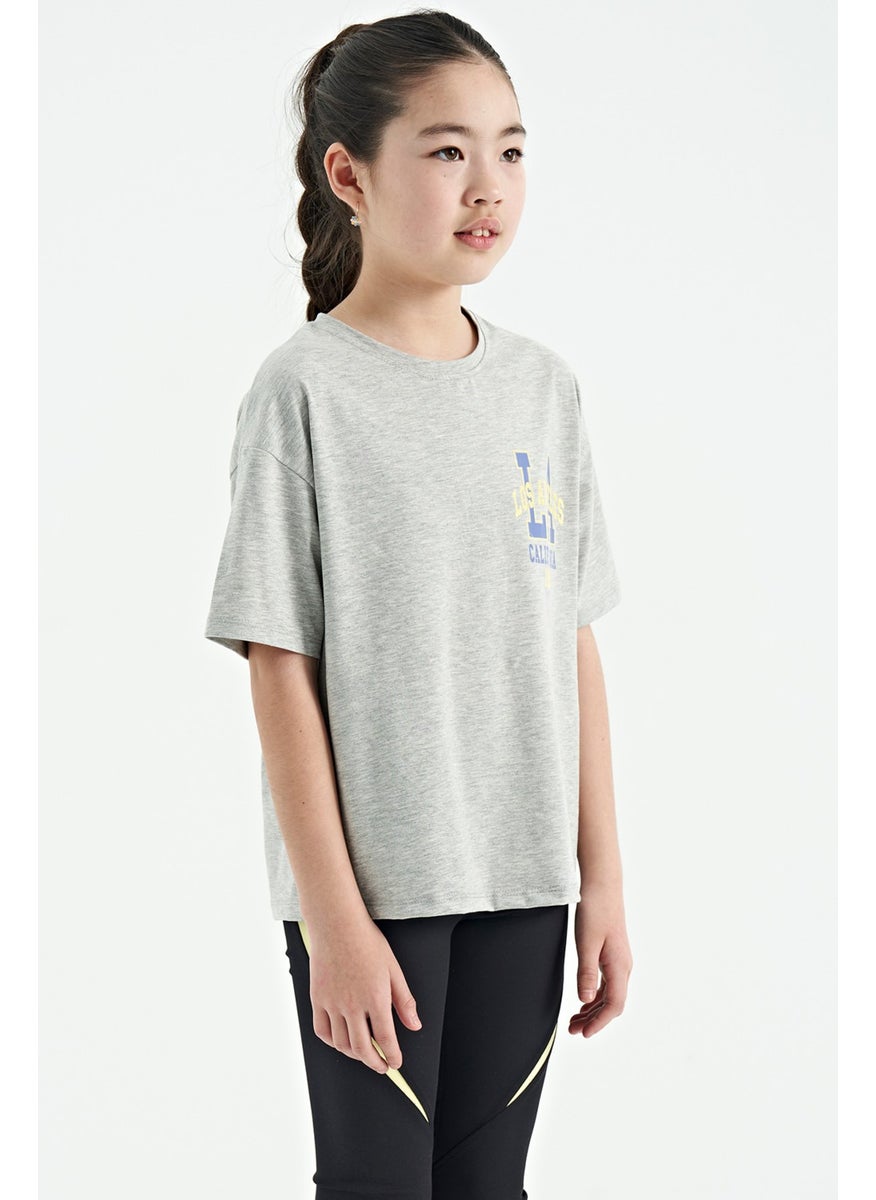 Tommy Life - Gray Melange Front Back Printed O Neck Oversize Short Sleeve Girls T-Shirt - 75127 - Image 1
