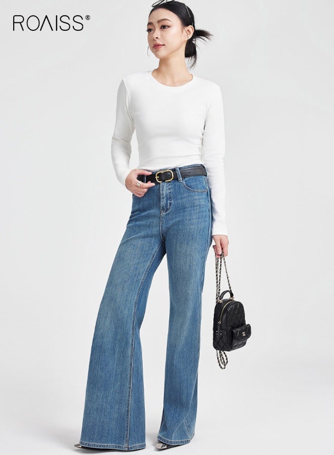 رويس تيشيرت نسائي بأكمام طويلة وقصة ضيقة وياقة دائرية، بخصر محدد قليلاً وأكتاف مستقيمة، مصنوع من مزيج قطني ناعم يسمح بمرور الهواء، مناسب للارتداء اليومي والعمل والمواعيد، لون أبيض - Image 2