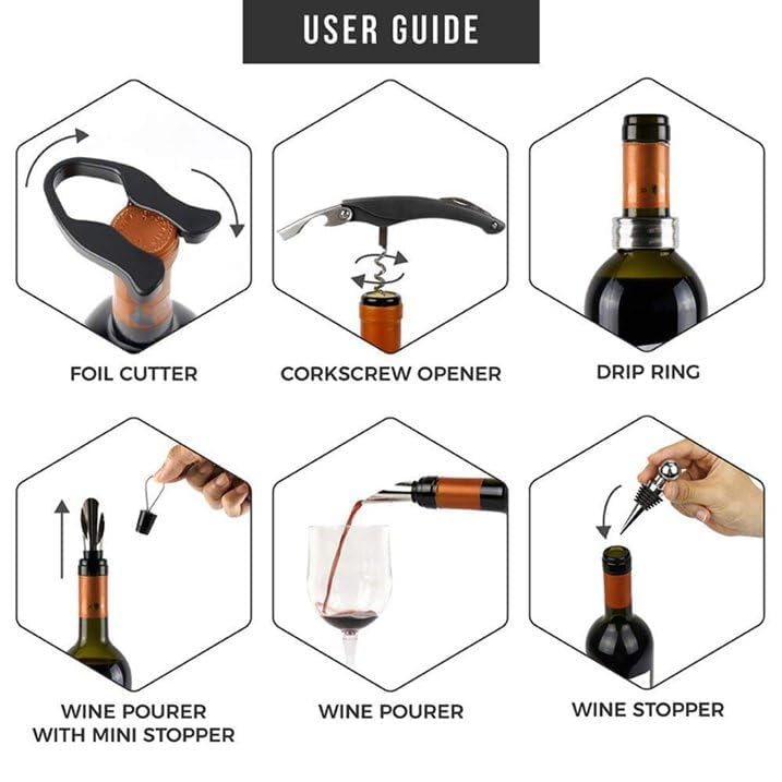 FAGVA Wine Accessory Kit 1 Set with Wine Tools Silicon and Metal BlackWine Opener Gift SetBest Wedding Gift for Wine LoverGifts for Women and MenWine Pourer Wine Bottle Opener - Image 4