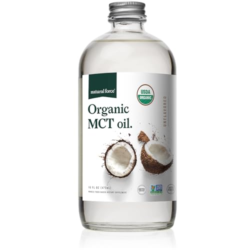 Natural Force Organic MCT Oil  Pure Glass Bottle  Made from 100 Virgin Coconut Oil  Certified Keto Paleo Kosher Vegan  NonGMO  Lab Tested for Quality and Purity  16 Ounce - Image 1