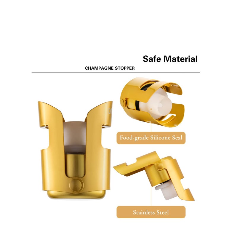 Barakah Champagne Stoppers Stainless Steel Gold Sealer Stopper 6 Pack - Image 2