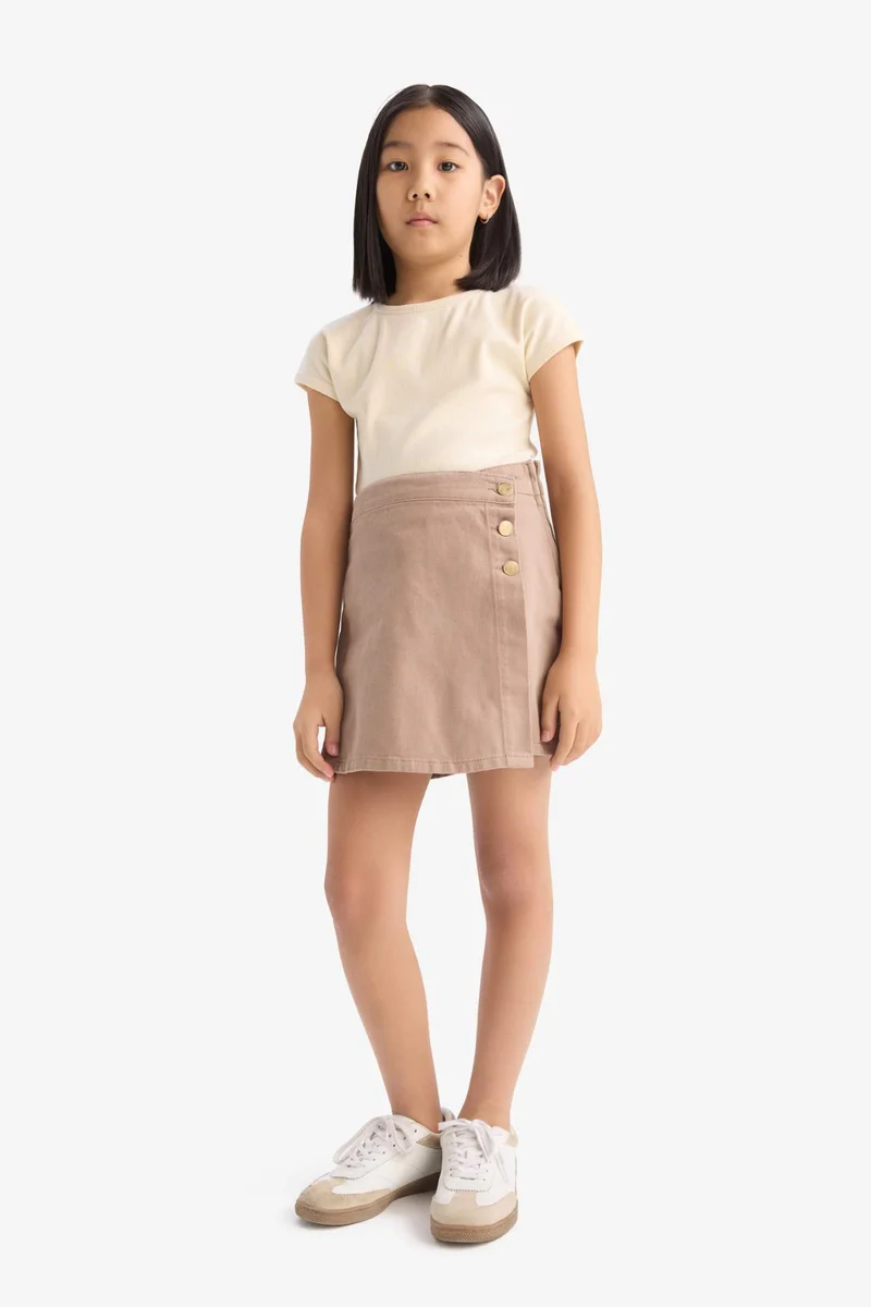 ديفاكتو Girl Slim Fit Crew Neck Basic Corduroy T-Shirt