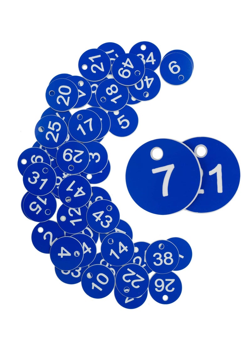 Excefore - Plastic ID Number Tags, Engraved Tags Key Tags Without Key Rings for Locker Dorm Hotel Bar Restaurant Club Restaurant Table Numbers (1-50, Blue) - Image 1