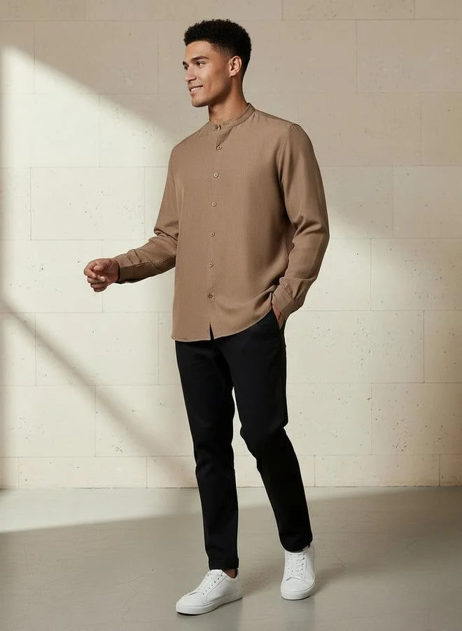 Splash FAV Men Regular Fit Mandarin Collar Long Sleeve Shirt