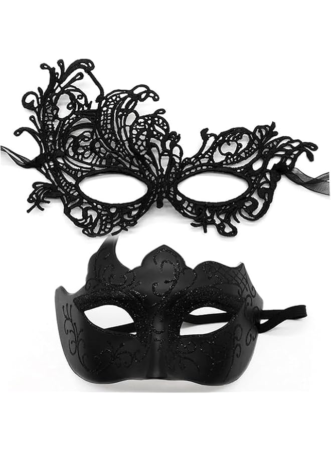 The Bros 2Pcs Masquerade Mask for Couples, Halloween Accessories for Women, Halloween Mask Party Costume for Kids & Adults 