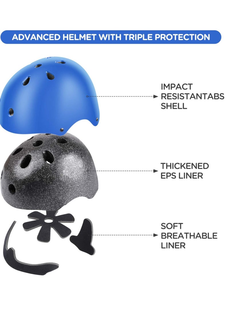 Kids Bike Helmet Set Skateboard Knee Pads Kids Helmet Elbow Pads Wrist Guards Adjustable for 2~8yrs Girl Boy Kids Protective Gear Set for Sport Cycling Bike Roller Skating Scooter (Blue) - Image 2