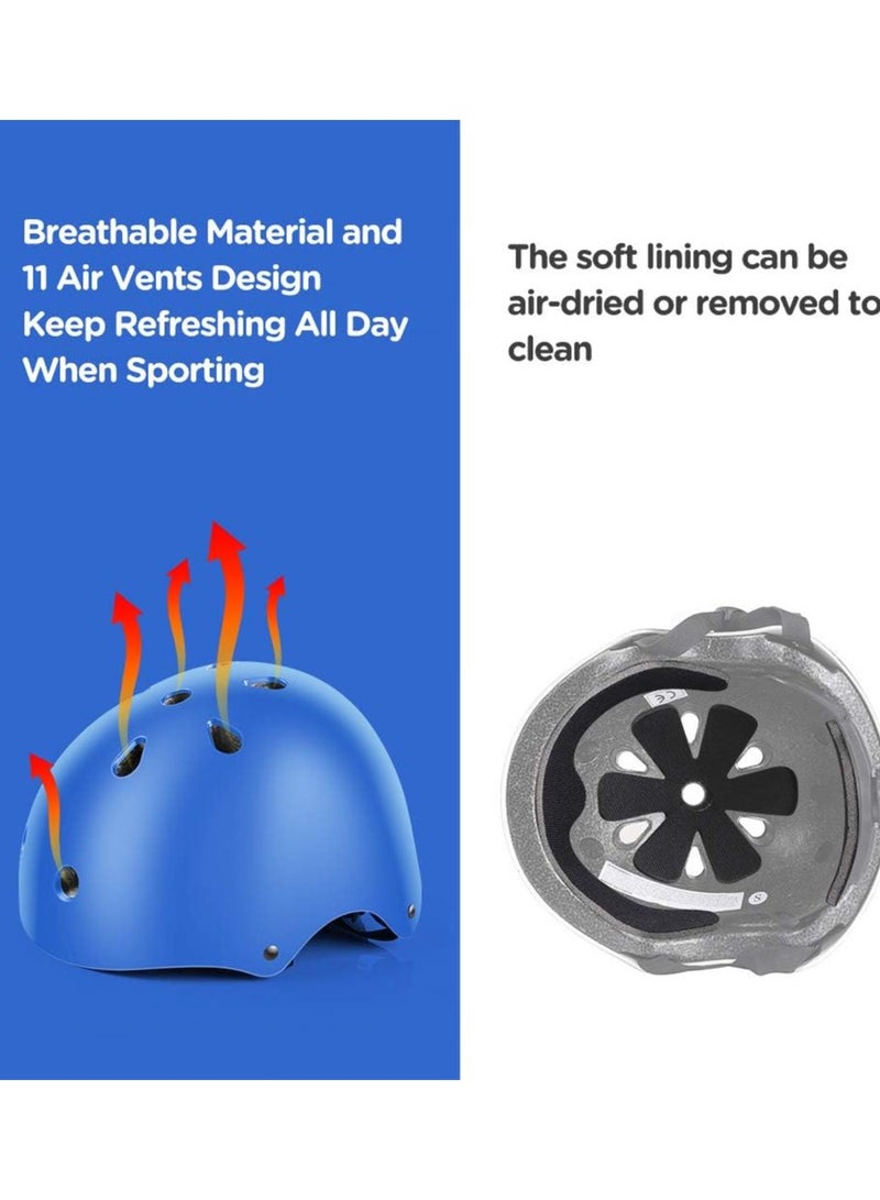 Kids Bike Helmet Set Skateboard Knee Pads Kids Helmet Elbow Pads Wrist Guards Adjustable for 2~8yrs Girl Boy Kids Protective Gear Set for Sport Cycling Bike Roller Skating Scooter (Blue) - Image 5