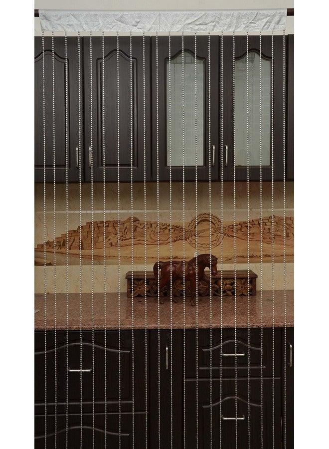 بينديا ستارة من الخرز من Pindia بطول 7 أقدام، دائرية فضية لامعة لتزيين الباب والنافذة، مصنوعة من خيوط الخرز وقضيب القص الشفاف للتعليق في الغرفة - فضية - 7 × 3.5 قدم - Image 2