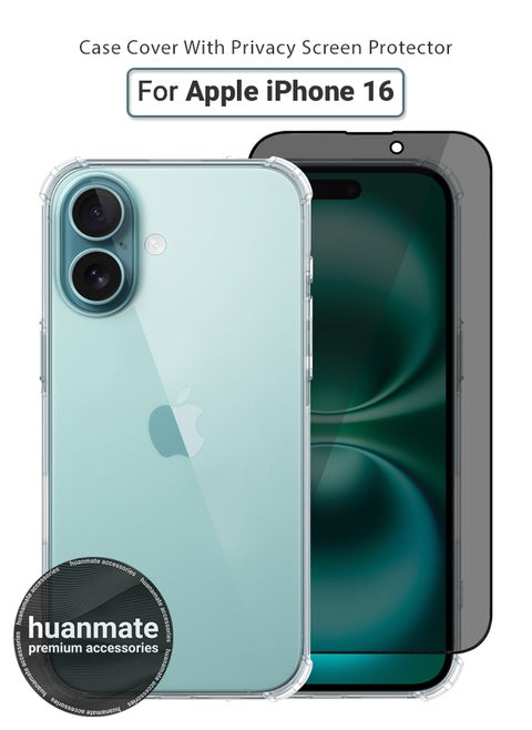 2 in 1 Apple iPhone 16 Protection Pack - Ultra Clear Shockproof Case & Anti-Peeping Privacy Glass Screen Protector, All-Round Defense with High Transparency & Easy Installation