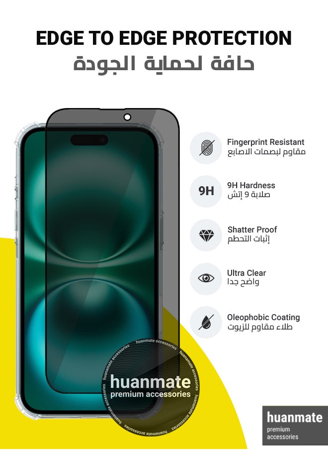 huanmate - 2 in 1 Apple iPhone 16 Protection Pack - Ultra Clear Shockproof Case & Anti-Peeping Privacy Glass Screen Protector, All-Round Defense with High Transparency & Easy Installation - Image 1