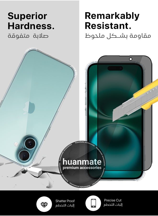 huanmate - 2 in 1 Apple iPhone 16 Protection Pack - Ultra Clear Shockproof Case & Anti-Peeping Privacy Glass Screen Protector, All-Round Defense with High Transparency & Easy Installation - Image 1