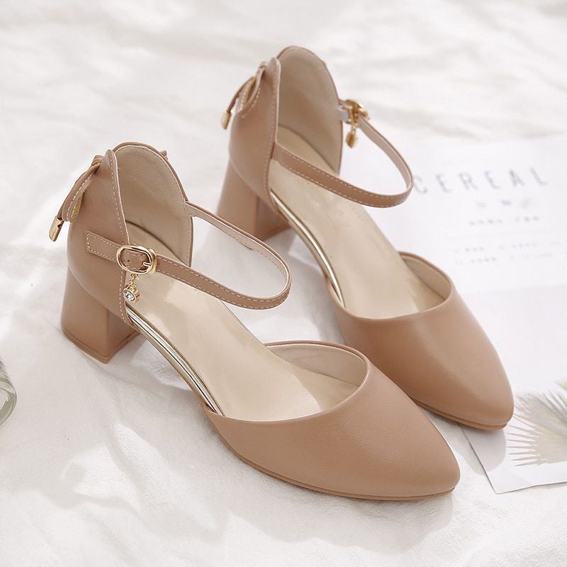 2024 Chic Hollow Mid-Heel Sandals for Women Apricot 