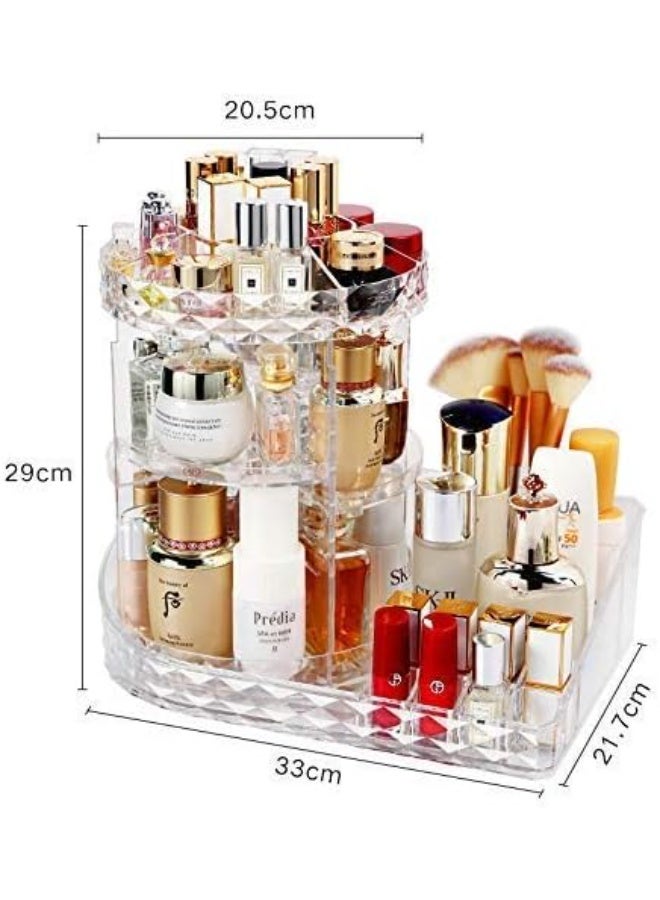 منظم مكياج دوار 360 درجة قابل للتعديل مع صينية تخزين شفافة حل عملي وأنيق لمستحضرات التجميل - Image 1