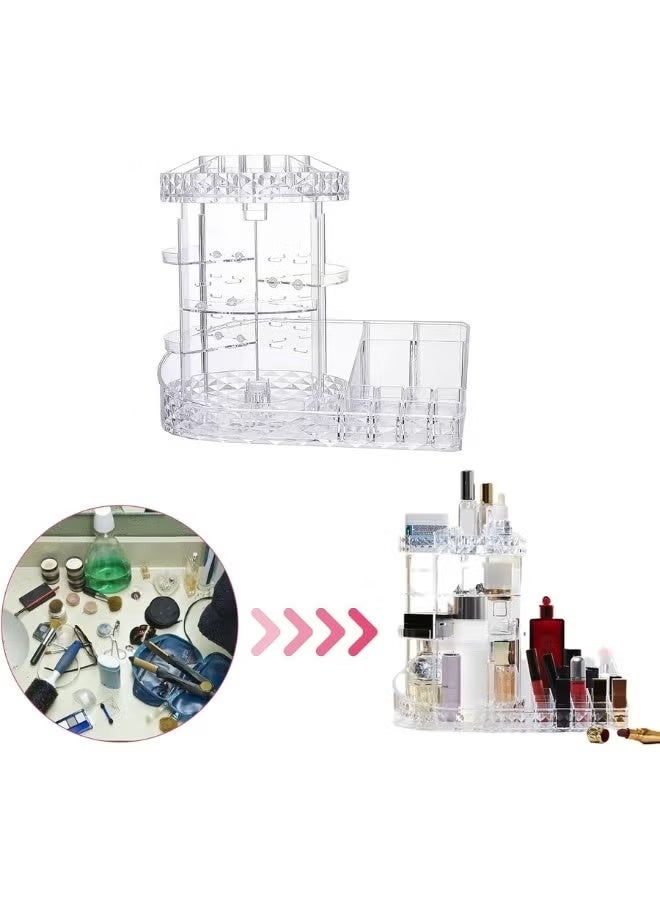 منظم مكياج دوار 360 درجة قابل للتعديل مع صينية تخزين شفافة حل عملي وأنيق لمستحضرات التجميل - Image 5
