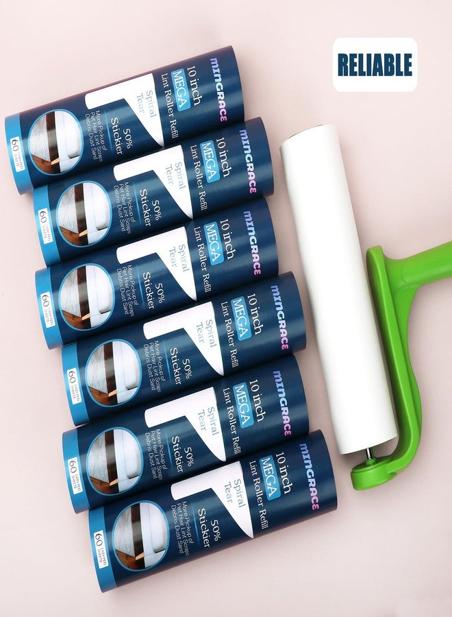 MINGRACE 10 inch Mega Lint Roller Refills Compatible with Evercare Smart Design Layers Large Mega Lint Rollers and More, 50% More Pickup, 60 Sheets per Refill, Pack of 6, 360 Sheets Total - Image 2