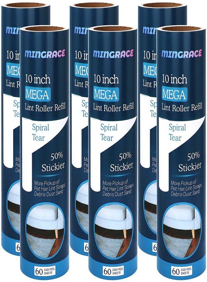 MINGRACE 10 inch Mega Lint Roller Refills Compatible with Evercare Smart Design Layers Large Mega Lint Rollers and More, 50% More Pickup, 60 Sheets per Refill, Pack of 6, 360 Sheets Total - Image 1