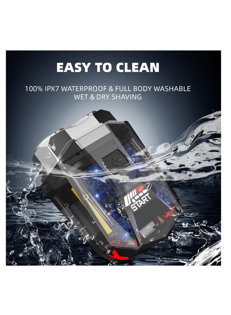 Excefore Mini Electric Shaver, Portable Cyberpunk Electric Razor for Men, IPX7 Waterproof Travel Shaver with Smart Display, Wet & Dry Shaving, Rechargeable Cordless Rotary Shaver for Home, Office, Car, Gifts - Image 4