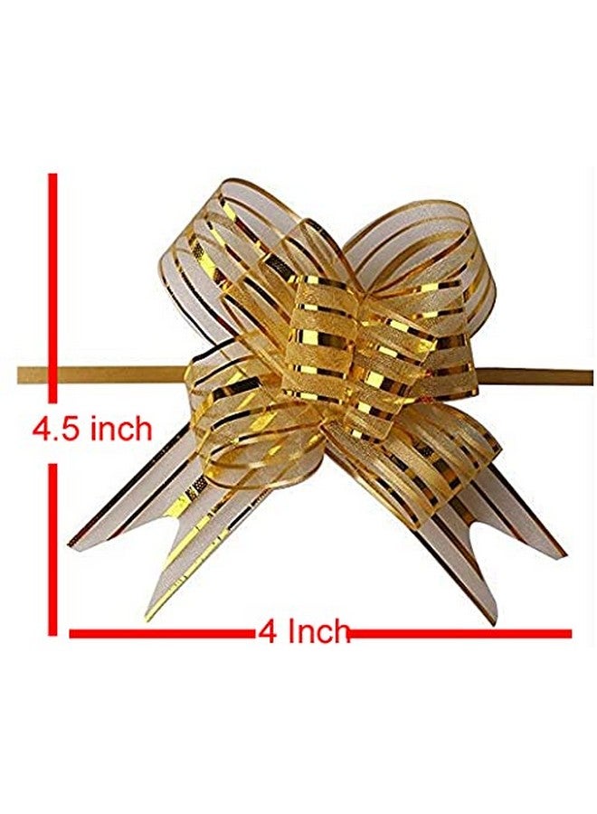 3A Featuretail Large Size Organza Pull Bow Flower Ribbon for Gift Wrap & Wedding Decoration Gift (30mm Width) (Golden Pull Ribbon, Set of 10) - Image 2