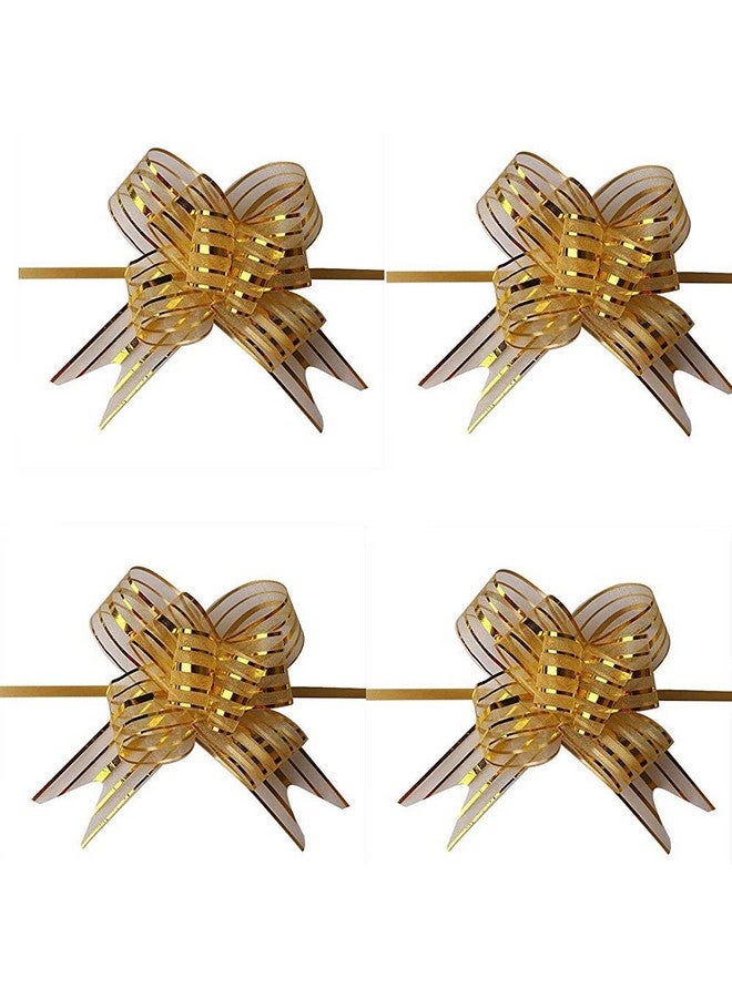 3A Featuretail Large Size Organza Pull Bow Flower Ribbon for Gift Wrap & Wedding Decoration Gift (30mm Width) (Golden Pull Ribbon, Set of 10) - Image 1