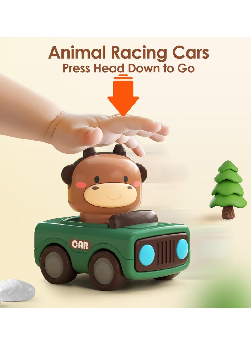Mr. Penda 4 Pack Press and Go Car Toys, For Toddlers 1-3, Baby Animal Racing Cars, Infant Play Vehicle Set, Baby Push Go Friction Car Toys, 1st Birthday Gifts for 1-2 Years Old Boys Grils  - Image 4