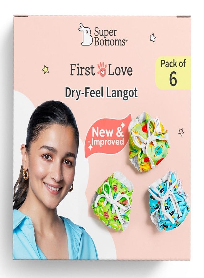 SuperBottoms DryFeel Baby Langot 0-6 months l Organic Cotton Modern Baby Nappy l Mess-free Langot with Gentle Elastics l Super DryFeel Top Layer l Diaper-free Time Essential | 6 Pack - Image 1