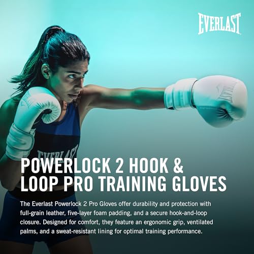 Everlast Powerlock 2 Hook & Loop Boxing Gloves | Fight Training Gloves | Hook and Loop with Durable Hand & Wrist Support | Heavy Bag & Fitness Training (White, 12 oz) - Image 2
