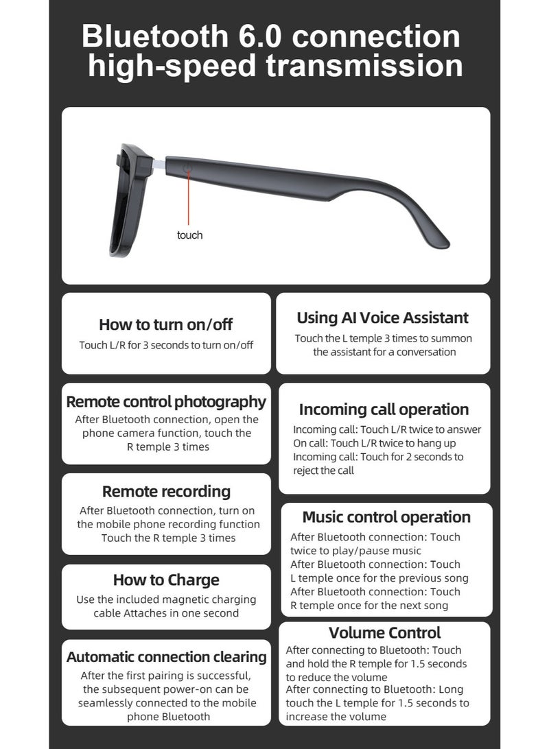 A14 White Frame Sunglasses AI Translation Smart Glasses - Bluetooth Audio Glasses for Business, Travel, Driving, Cycling & Outdoor Sports, Open-Ear Multifunctional Voice Translator Eyewear - Image 5