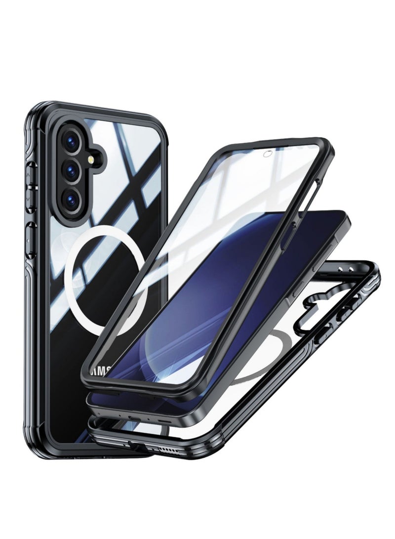 Aookay Magnetic Phone Case for Samsung Galaxy A36/A56 5G, Built-in Glass Screen, 360 Degree Full Body Shockproof Protection, Solid Bumper Shell for Samsung Galaxy A36/A56 5G (Black) - Image 1