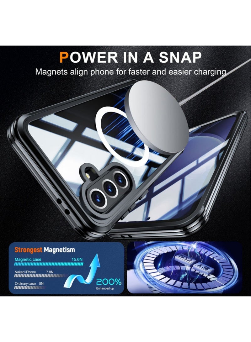 Aookay Magnetic Phone Case for Samsung Galaxy A36/A56 5G, Built-in Glass Screen, 360 Degree Full Body Shockproof Protection, Solid Bumper Shell for Samsung Galaxy A36/A56 5G (Black) - Image 3