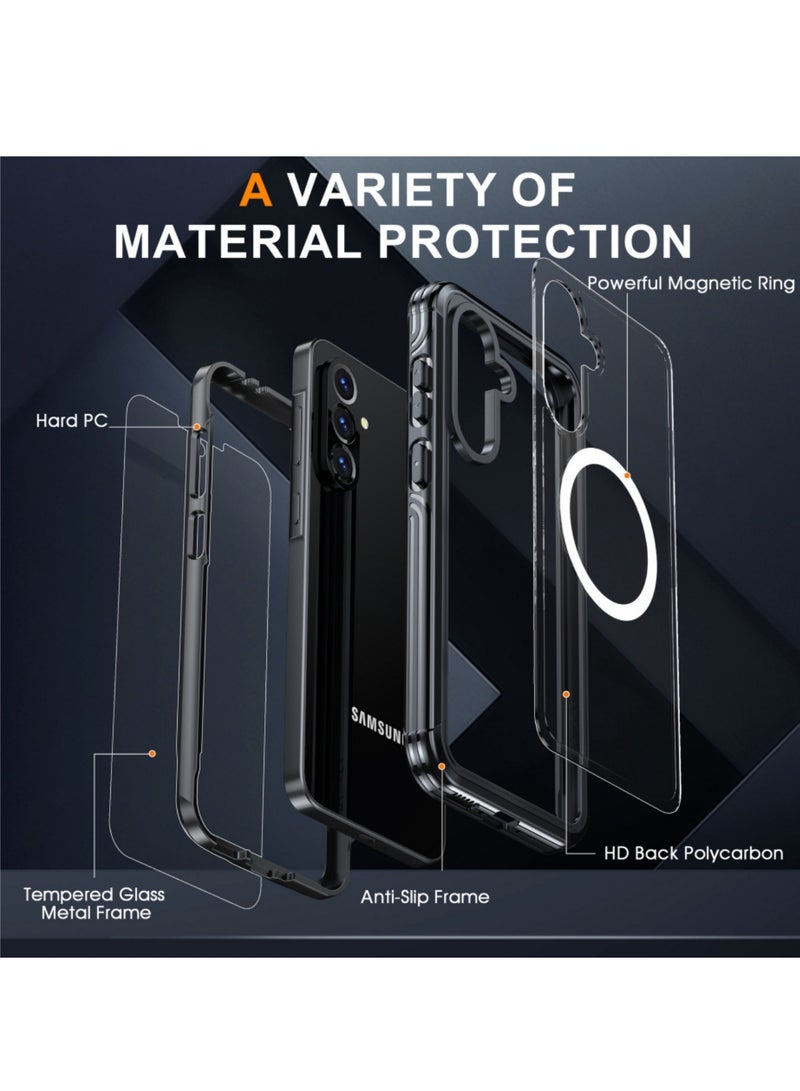 Aookay Magnetic Phone Case for Samsung Galaxy A36/A56 5G, Built-in Glass Screen, 360 Degree Full Body Shockproof Protection, Solid Bumper Shell for Samsung Galaxy A36/A56 5G (Black) - Image 5