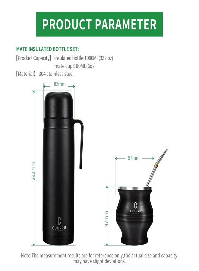 CUOPRU Yerba Mate Termo and Cup Set, Include Vacuum Insulated Bottle with Tea Separator, Bombilla Straw and Cleaning Brush, Black - Image 3