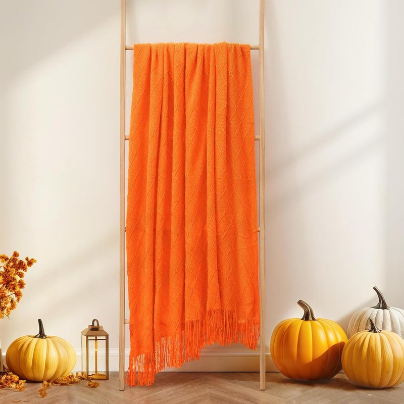 inhand Knitted Throw Blankets for Couch and Bed, Soft Cozy Knit Blanket with Tassel, Burnt Orange Lightweight Decorative Blankets and Throws, Farmhouse Warm Woven Blanket for Men and Women, 50"x60" - Image 4