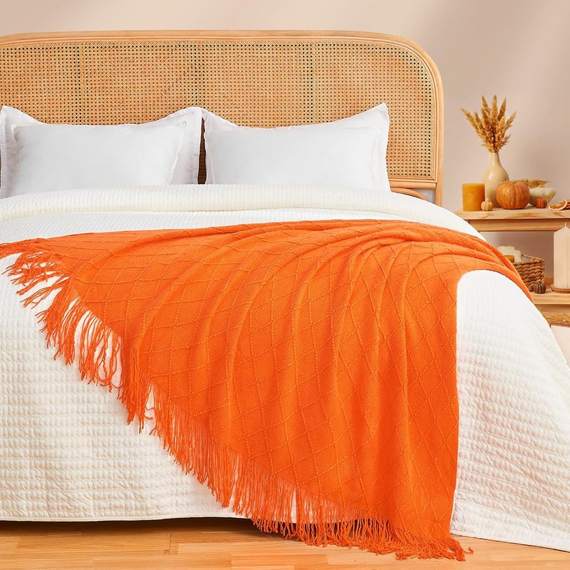 inhand Knitted Throw Blankets for Couch and Bed, Soft Cozy Knit Blanket with Tassel, Burnt Orange Lightweight Decorative Blankets and Throws, Farmhouse Warm Woven Blanket for Men and Women, 50"x60" - Image 5