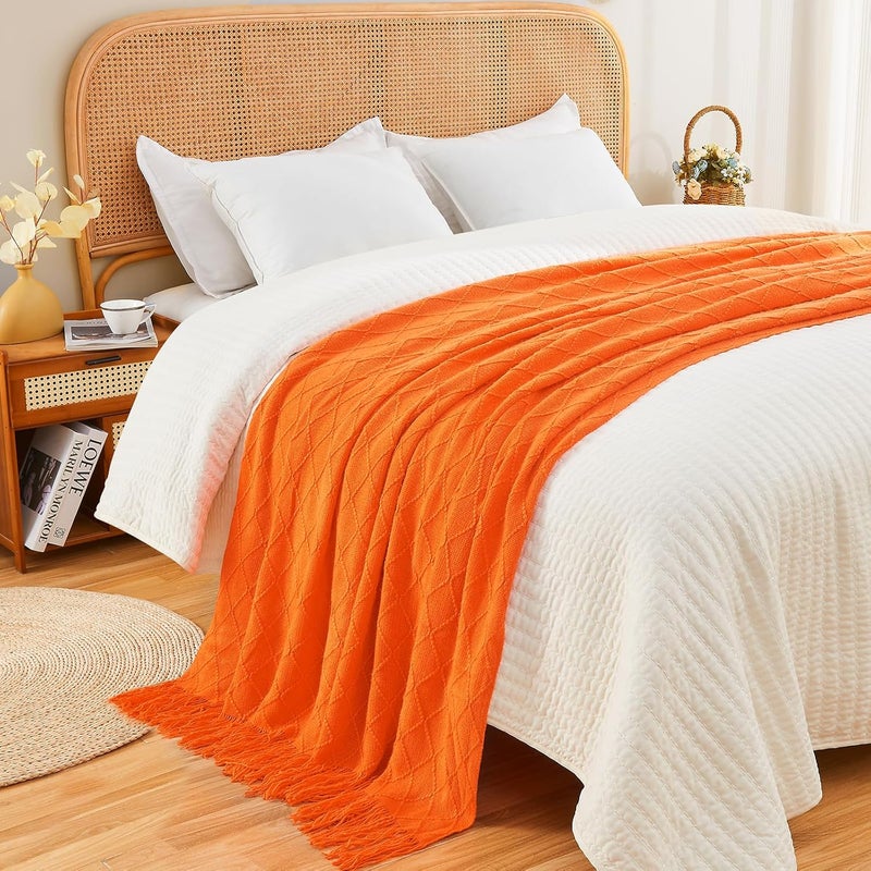 inhand Knitted Throw Blankets for Couch and Bed, Soft Cozy Knit Blanket with Tassel, Burnt Orange Lightweight Decorative Blankets and Throws, Farmhouse Warm Woven Blanket for Men and Women, 50"x60" - Image 3