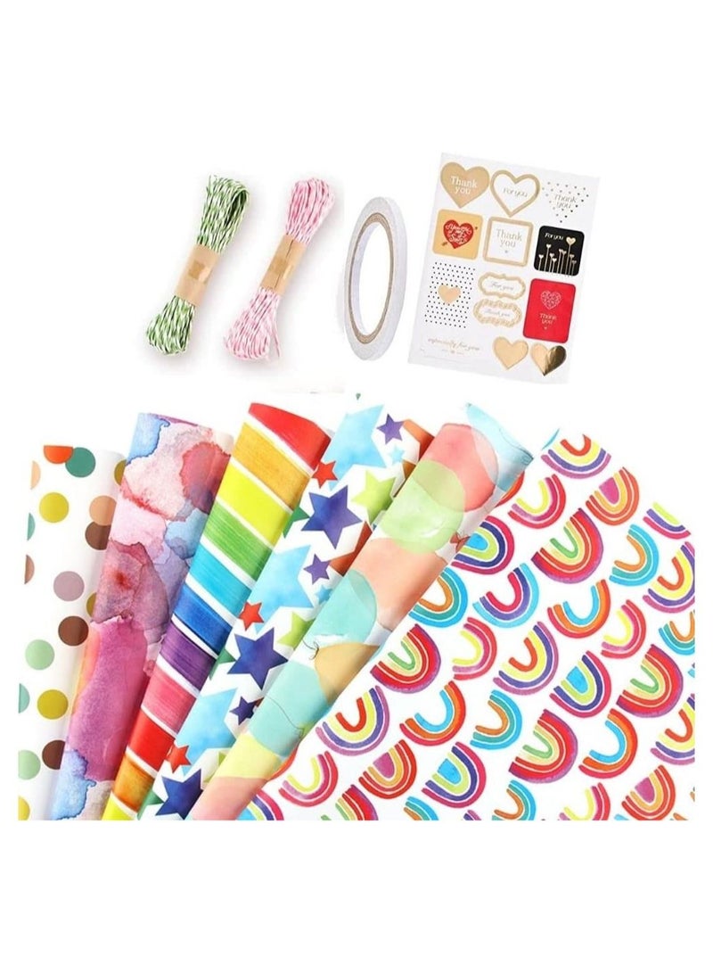 مجموعة أوراق تغليف الهدايا تحتوي على 6 من أوراق الكرافت مع حبل وملصق وشريط لحفلات عيد الميلاد والزفاف والتخرج وعيد الفطر. كل ورقة بحجم 50 سم × 70 سم. - Image 2