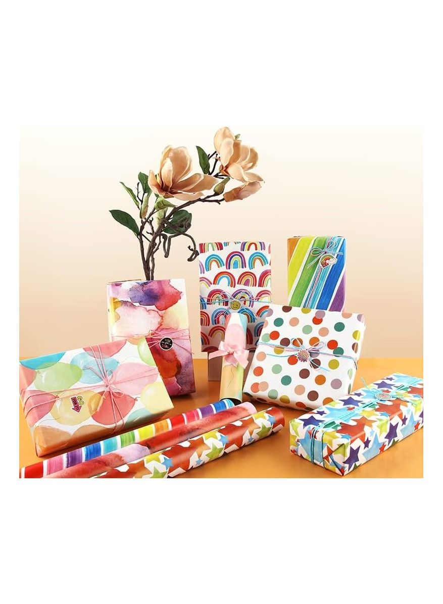 Gift Wrapping Paper sheets Set Included 6 Pack Gift Kraft Wrap Paper with string Sticker and Tape for Birthday Party Wedding Graduation Eid Boys Girls kids baby Men Women 50 cm X 70 cm Per Sheet