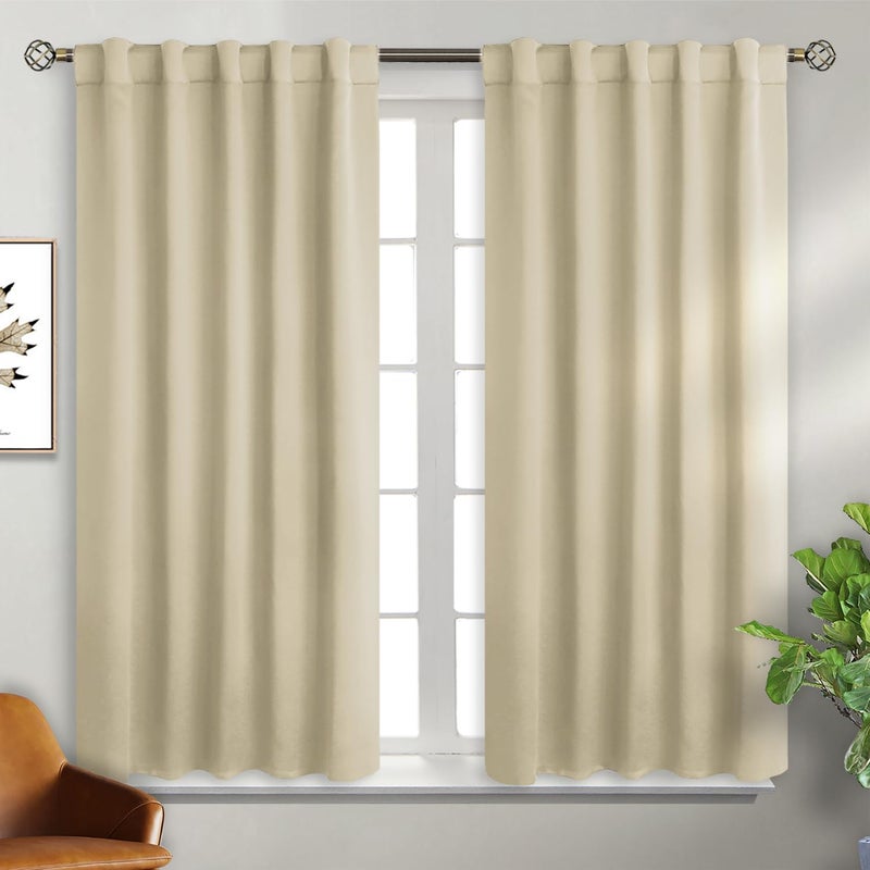 BGment Rod Pocket and Back Tab Blackout Curtains for Bedroom - Thermal Insulated Room Darkening Curtains for Living Room  2 Window Curtain Panels (42 x 54 Inch  Beige) - Image 1