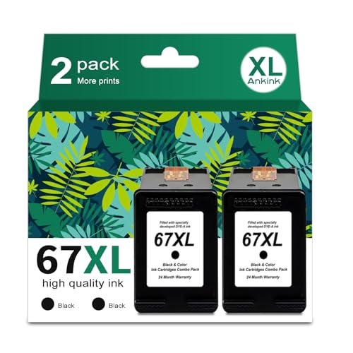 Ankink 67XL Black Ink Cartridge Replacement for HP 67 XL (2-Pack) use with DeskJet Envy 2755e 6055e 2700 2700e 6000 6000e 4155e 2734e 6455e 6400 2752e 4100 4100e 6400e 6458e Printer 67XXL - Image 1