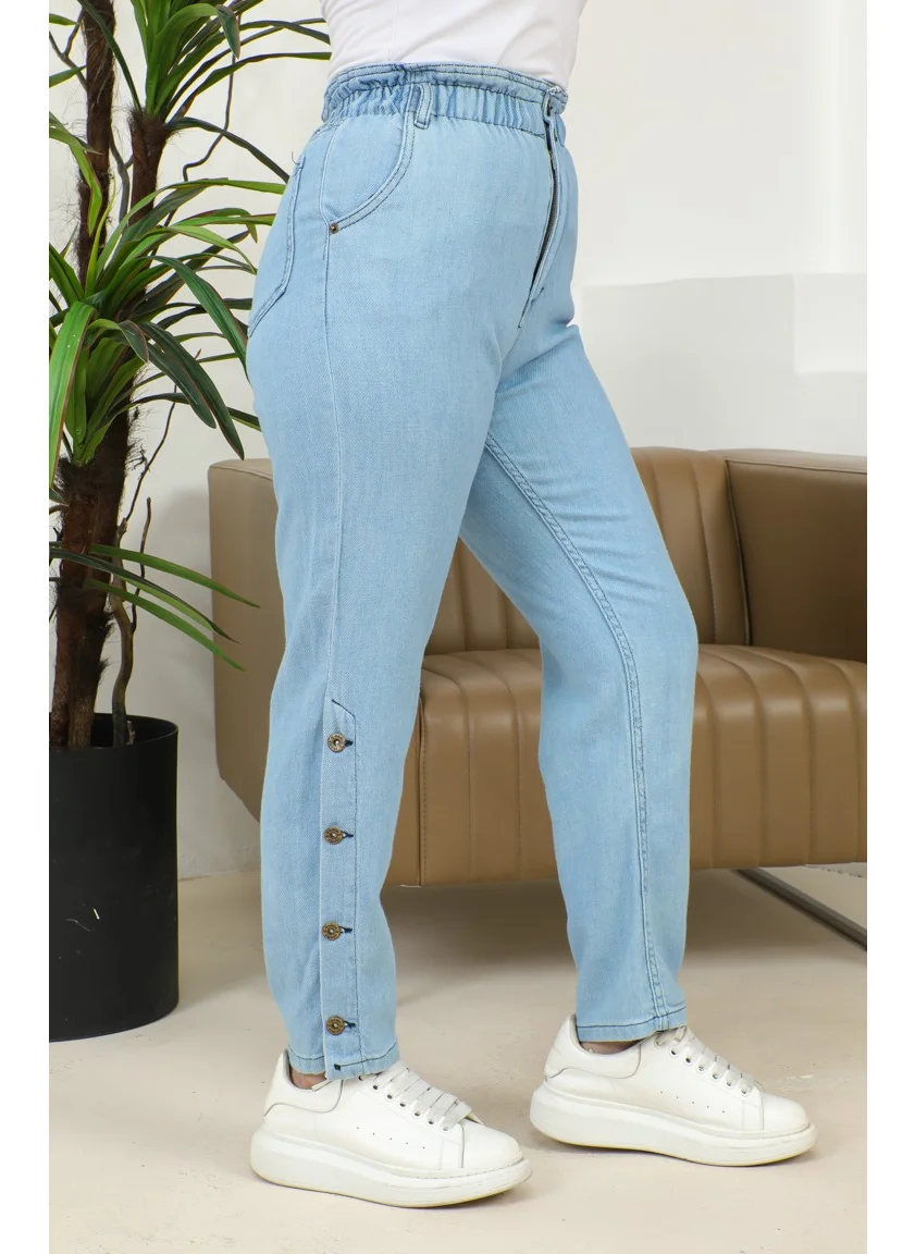 Sefa Merve Buttoned Straight Jeans 30131-01 Ice Blue