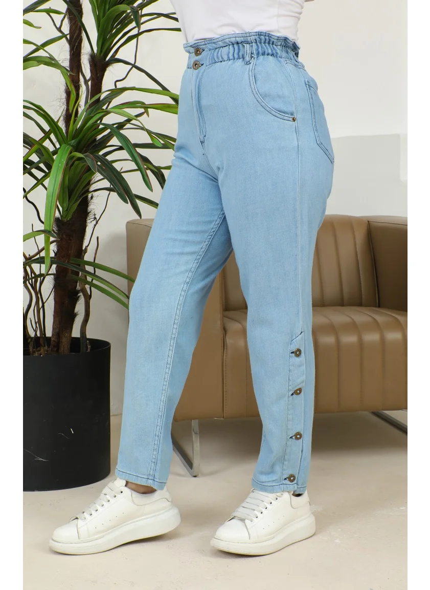 Sefa Merve Buttoned Straight Jeans 30131-01 Ice Blue