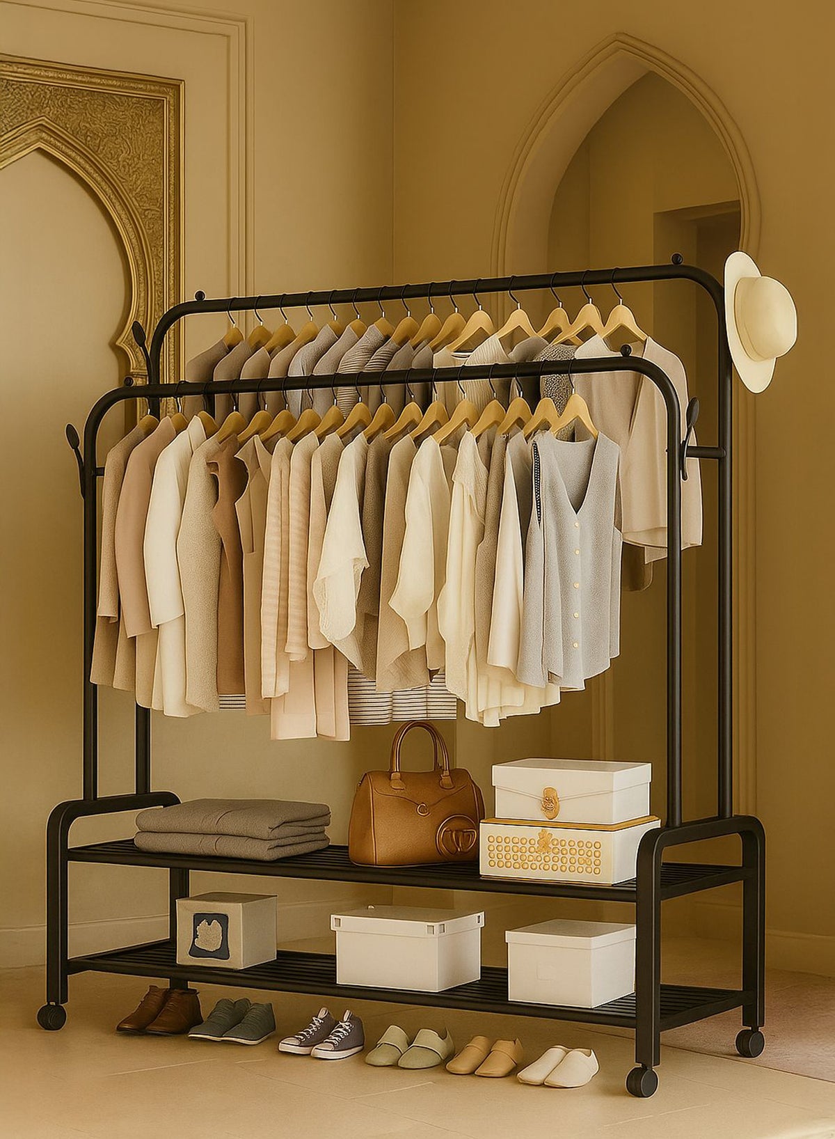 Roman Gifts Roman Gifts Premium Double-Rod Garment Rack with Wheels ...