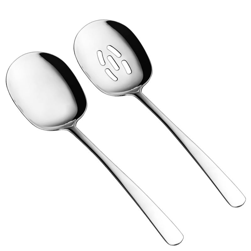 SOLEADER Extra Large Serving Spoons Set 12 Inch Slotted Spoon and Serving Spoon Premium Spoons Silverware Cooking Spoon Pasta Spoon Mixing Spoon Foodgrade 188 Stainless Steel Pack of 2