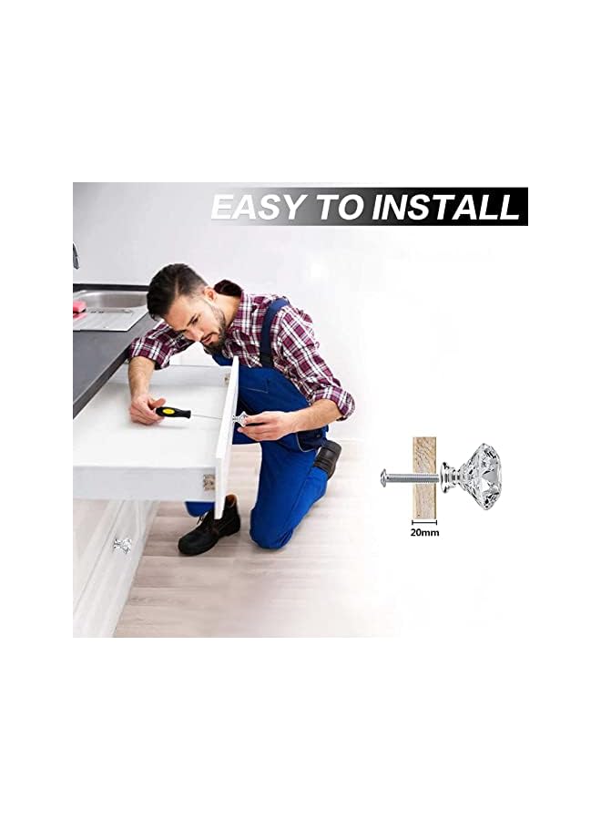 promass 6 PCS Cabinet Knobs with Screws, 30mm Drawer Handles Crystal Glass Diamond Shaped Cupboards Door Knobs (Silver) - Image 4