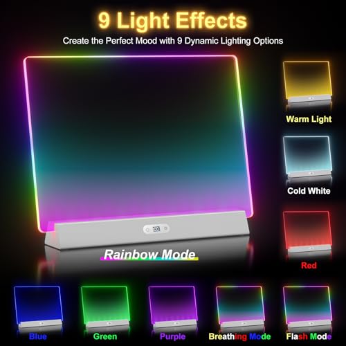 Bailkind LED Note Board with Colors, Rechargeable 17-Inch Doodle Glow 9-Mode Light Up Desk Sign Letter Message Memo Drawing Dry Erase Board for Classroom/Home Decor/Office/Gifts, 5 Markers - Image 2